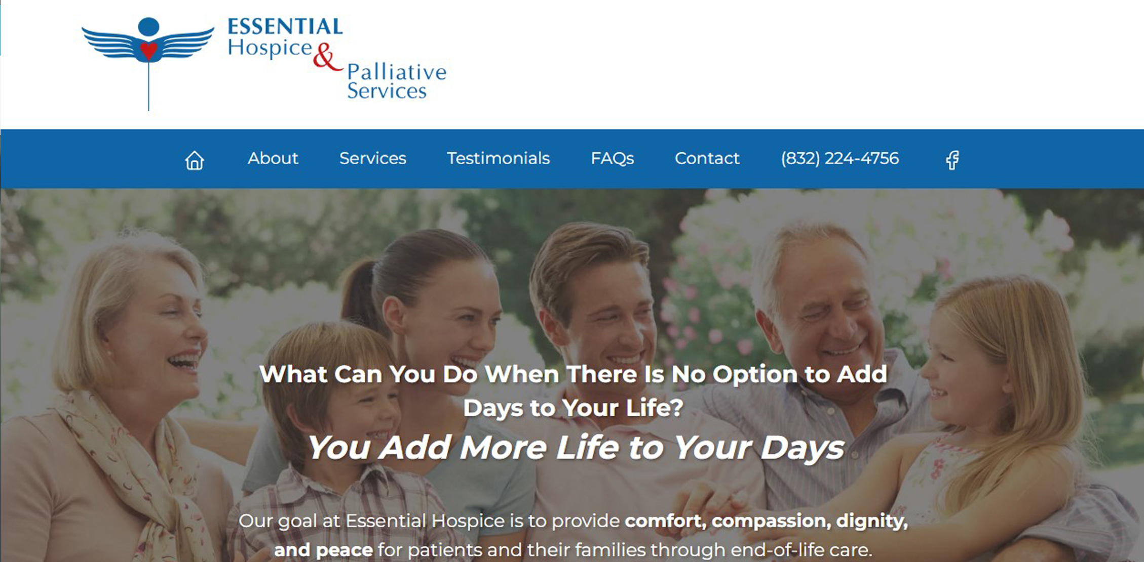 Essential Hospice & Palliative Service website's new home page