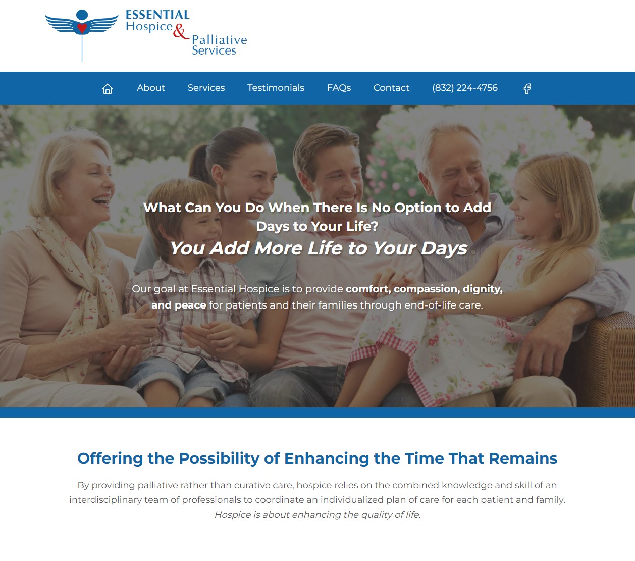 Essential Hospice & Palliative Service website's new home page