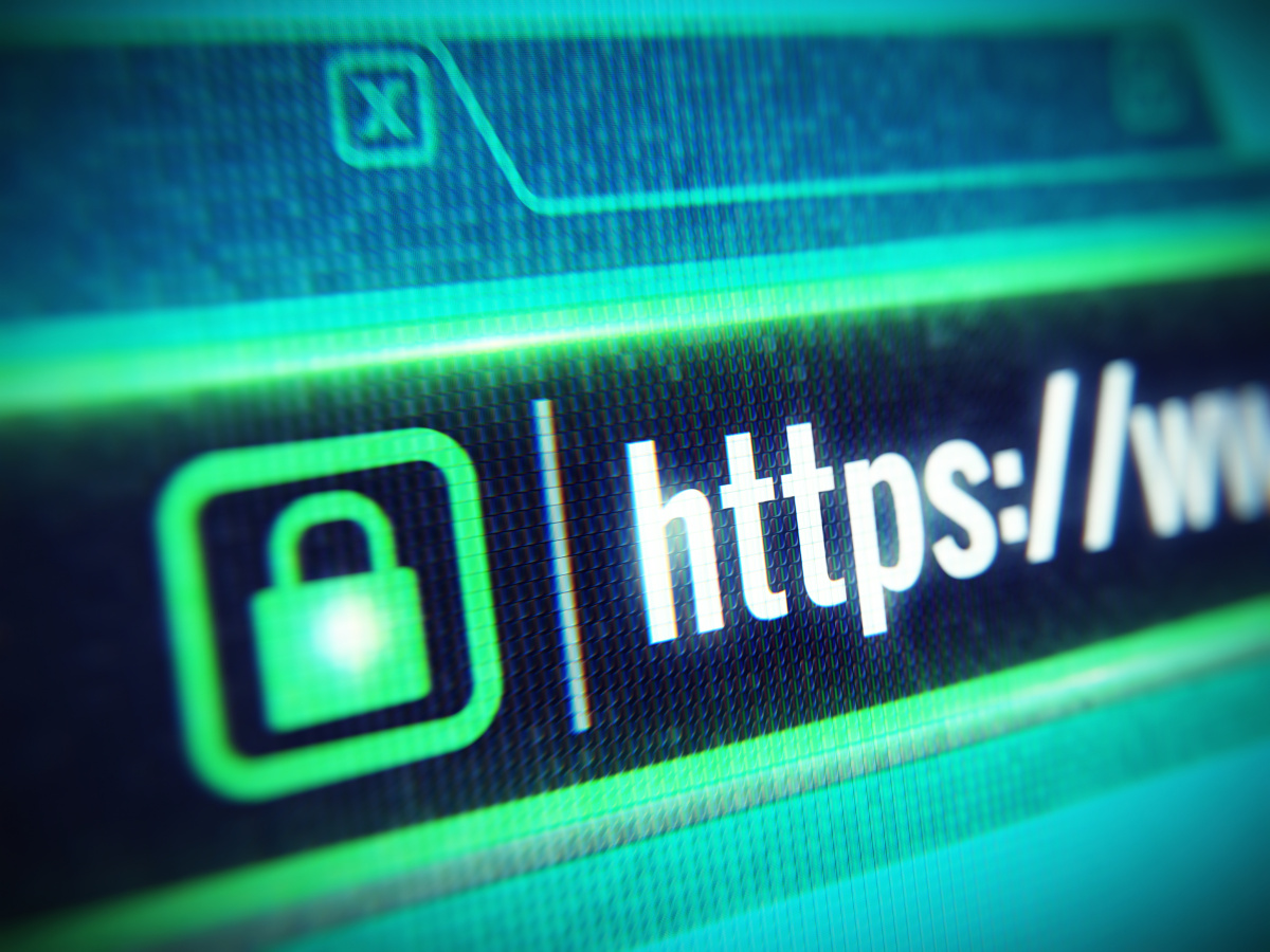 CLose up view of a URL, including a lock for SSL