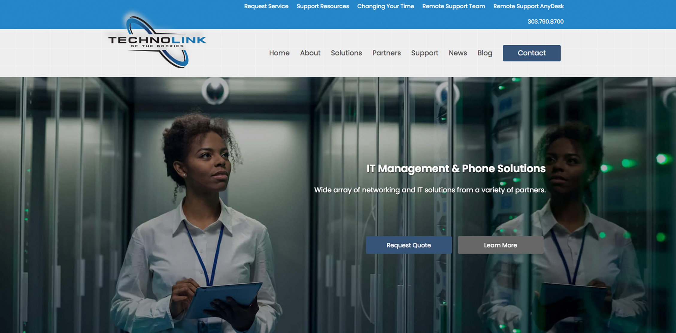 Technolink, a Colorado managed IT service company and unified communications provider, website homepage.
