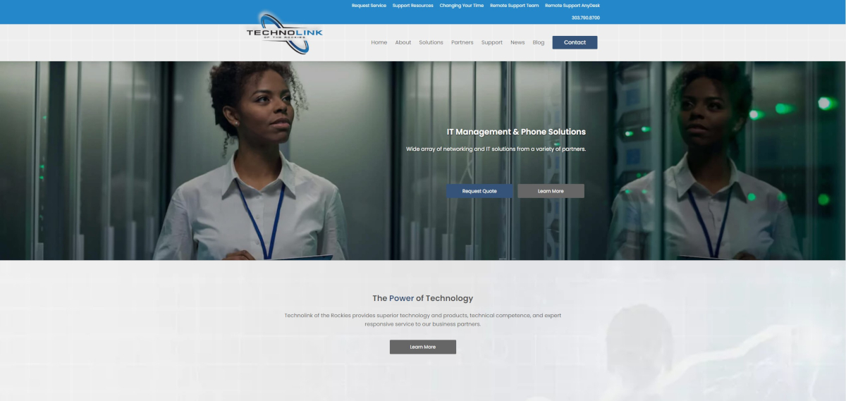 Technolink, a Colorado managed IT service company and unified communications provider, website homepage.