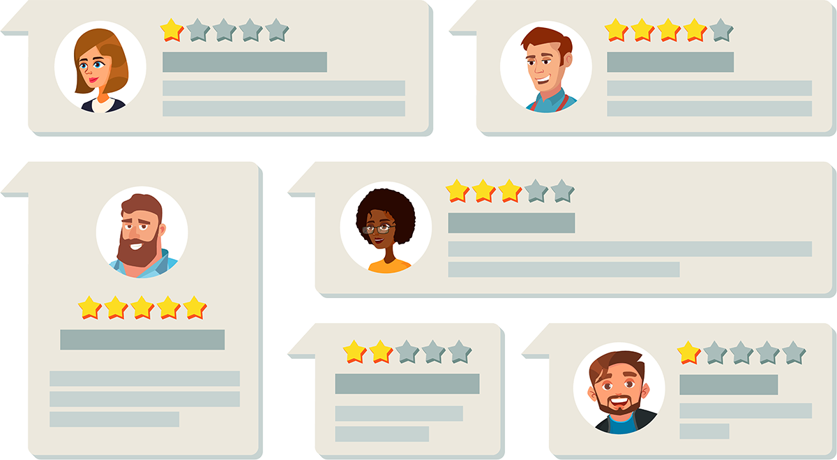 Customer feedback grading system. Business quality work, positive and negative review. Testimonials and messages flat cartoon illustration.