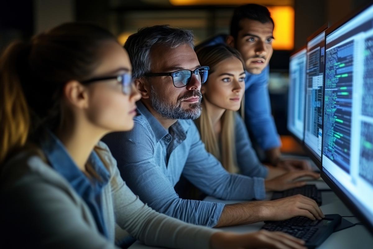 People working on a coding task
